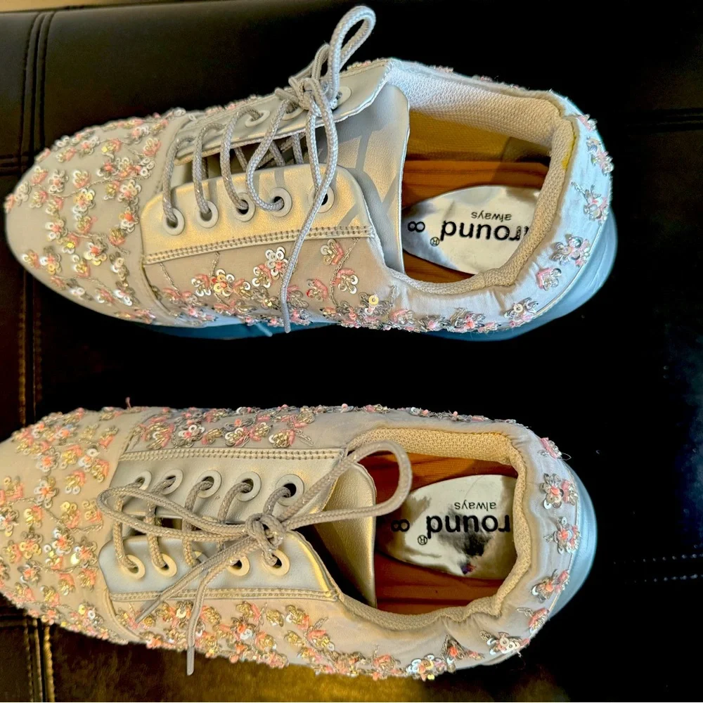 Embellished Silver Platform Lace-Up Sneakers